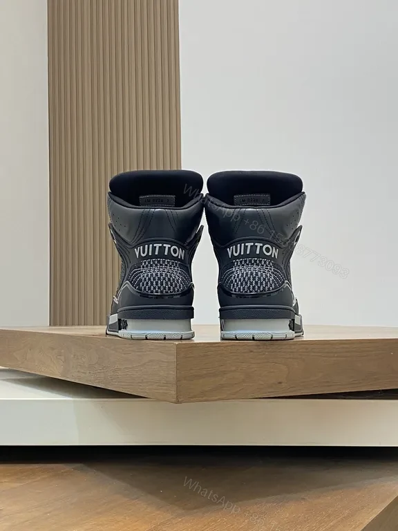 View 5 of Black Leather Mesh High-Top Sneakers | LV-Inspired, All-Day Comfort