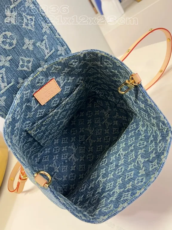 View 4 of Blue Denim Monogram Backpack - Gold Hardware, Imitation LV Style
