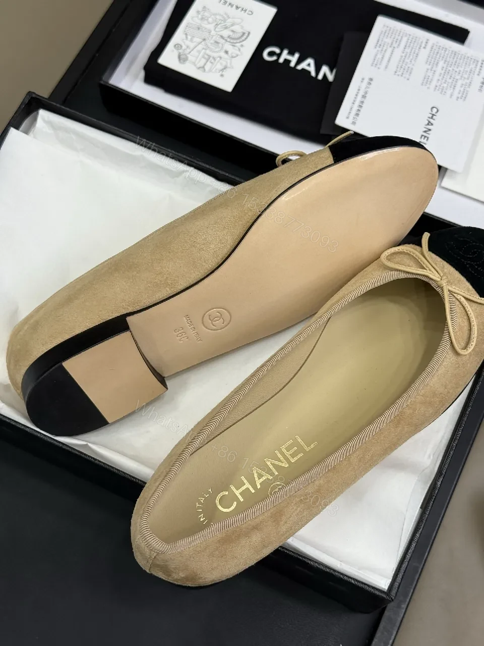 View 3 of Neutral Beige & Black Captoe Ballet Flats: Two-Tone Luxury Comfort