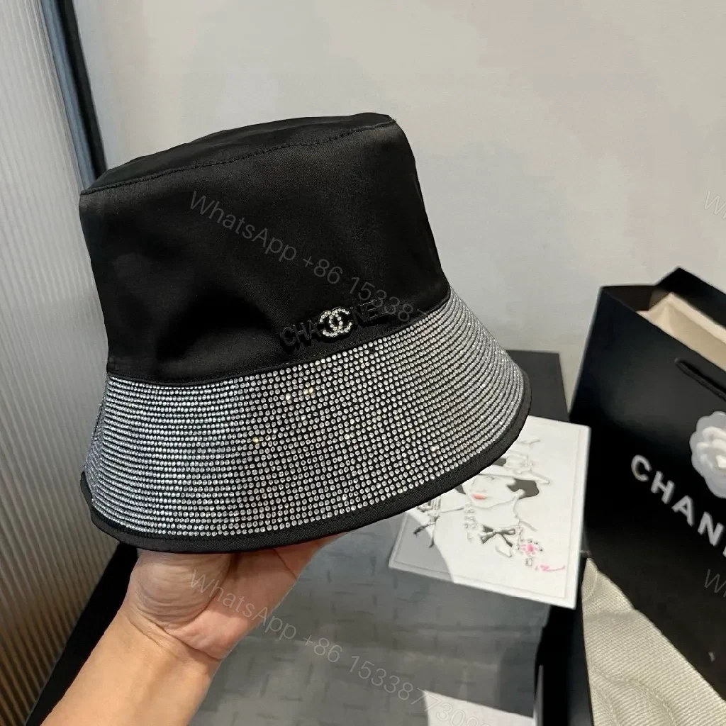 View 6 of Black Satin Bucket Hat with Rhinestone Band - Luxe Statement Hat