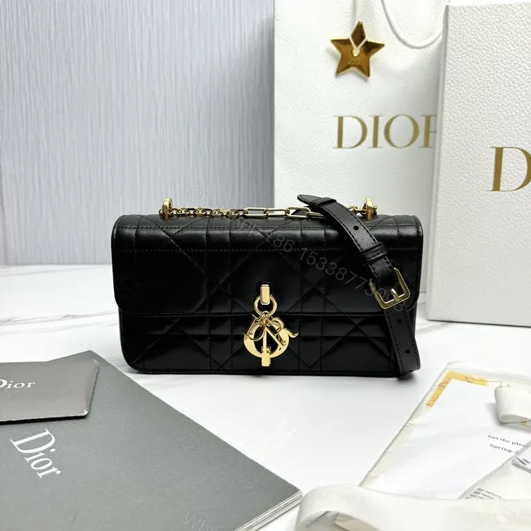 Quilted MinaudiÃ ̈re: Black Leather, Dior Charm Luxury Bag — view 1