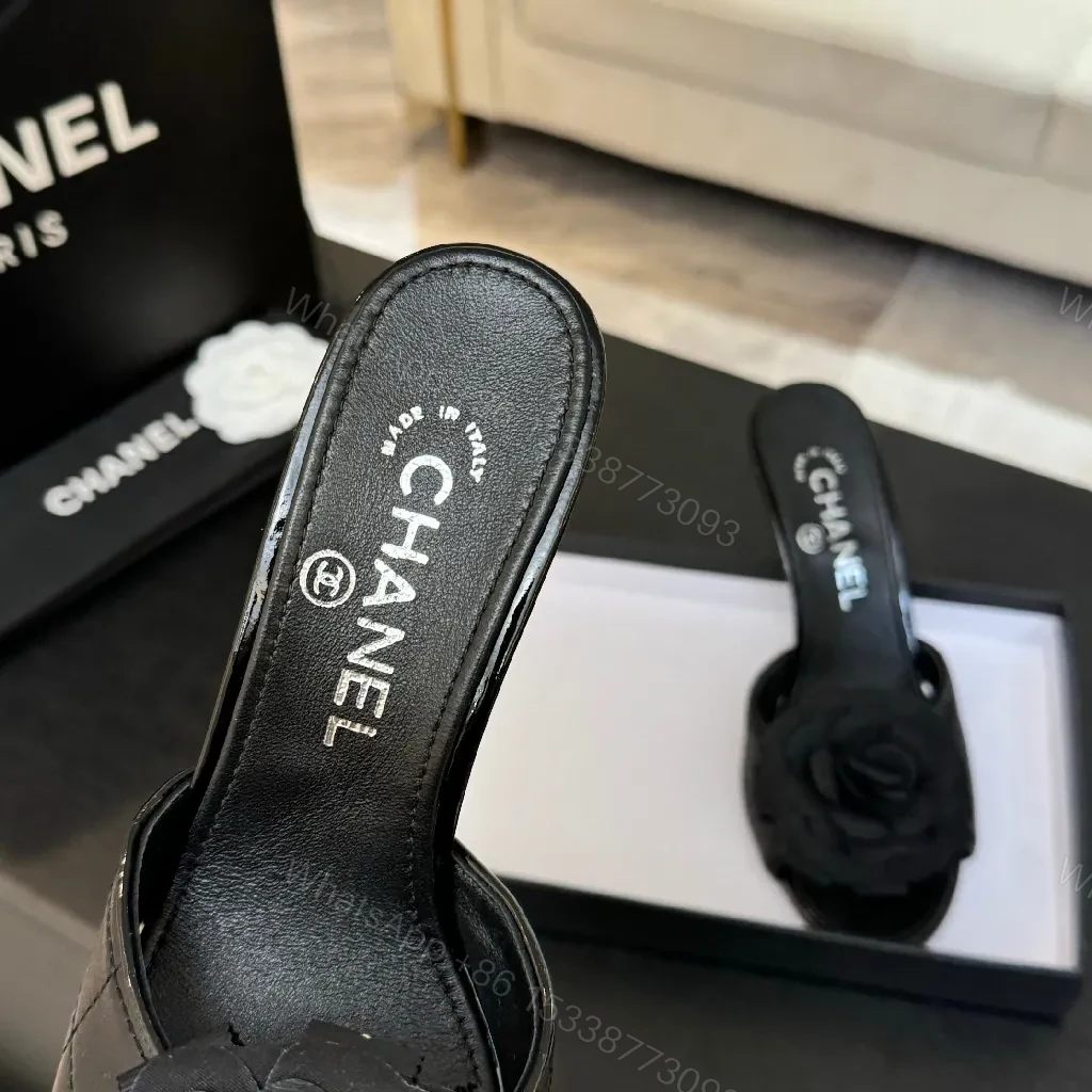 View 6 of Floral-Accent Black Leather Mules—Couture-Inspired Comfort