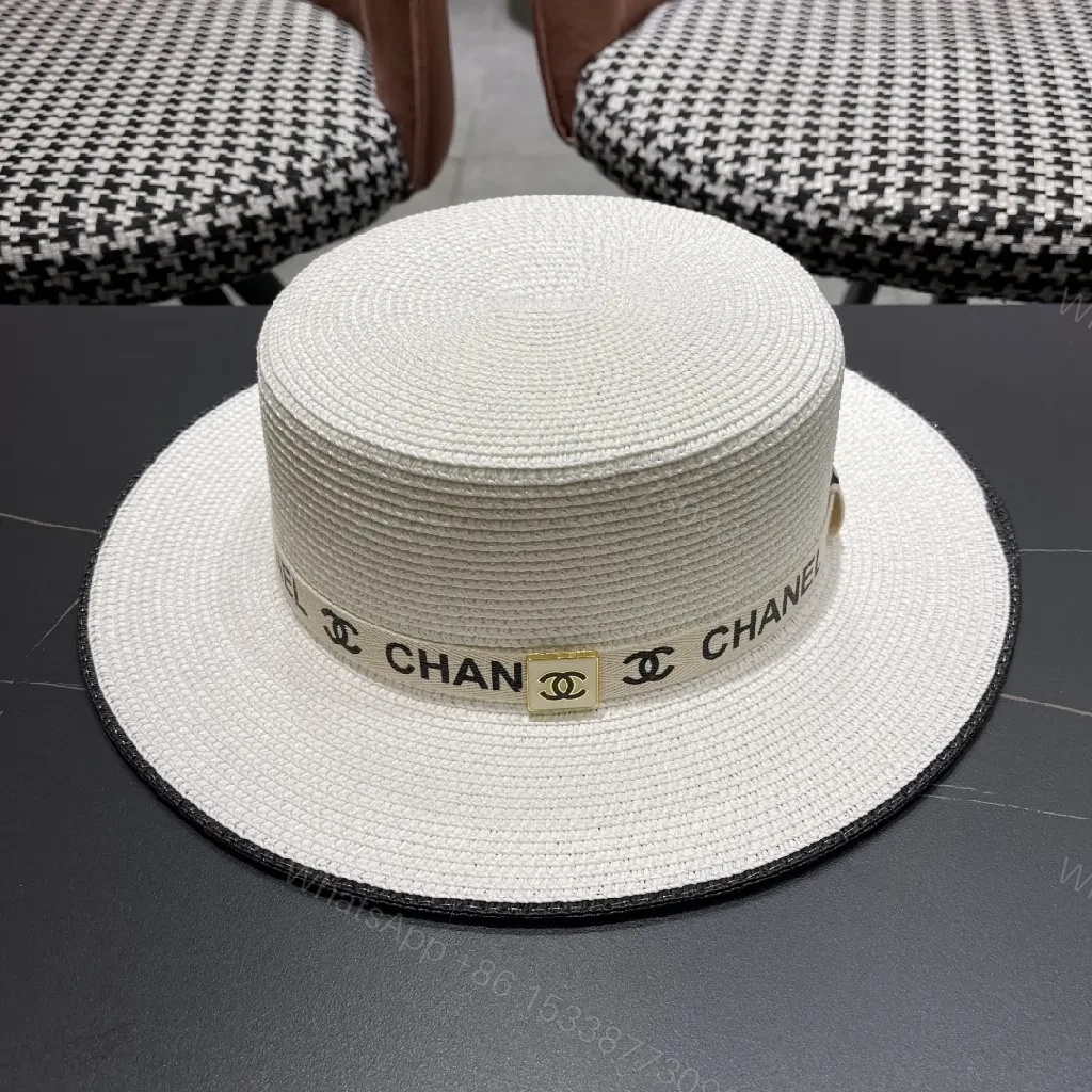 Straw Boater Hat + Braided Straw + Chanel-Style + Gold Clip + Boater Hat — view 1