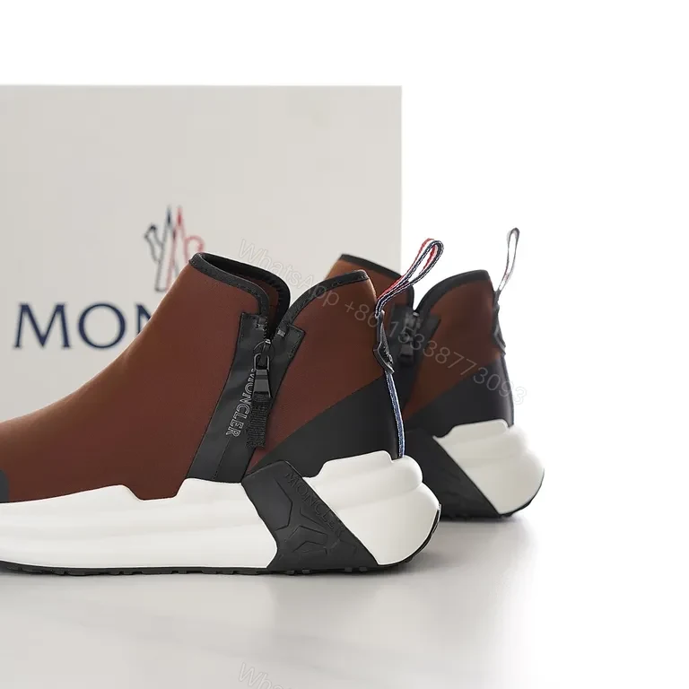 View 5 of Moncler Brown Leather High-Top Sneakers with All-Day Comfort