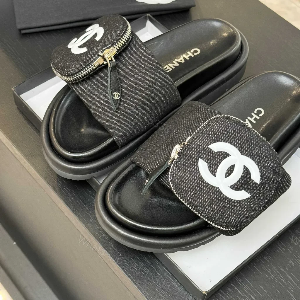 View 6 of Denim-Texture Slide Sandals: Subtle Luxe Comfort