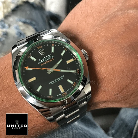 View 6 of Rolex Milgauss Black Dial Green Crystal M116400GV-0001 Oyster Replica