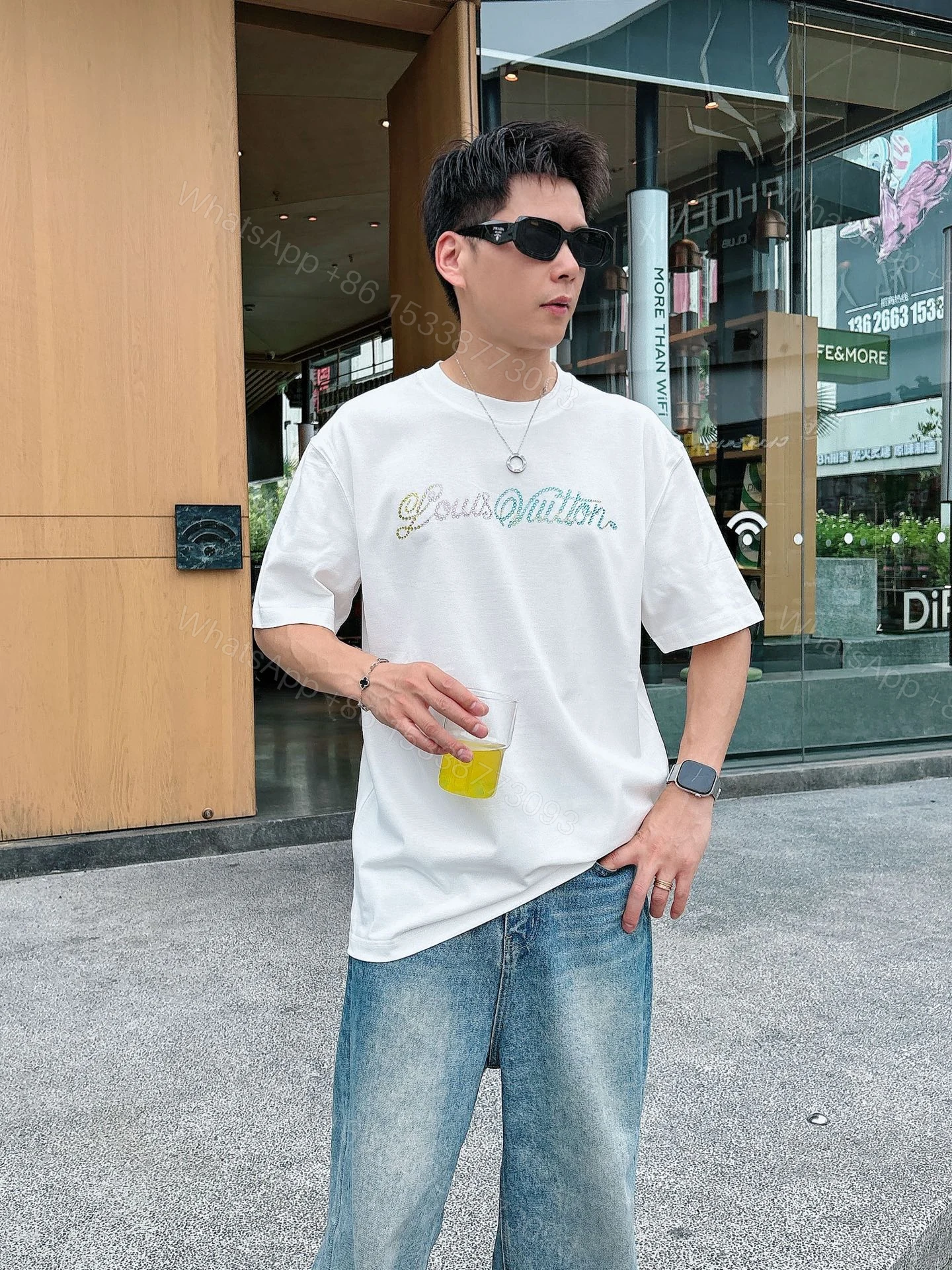 LV A貨 小圖案點綴短袖T恤 白色清新風男士休閒上衣 — view 1