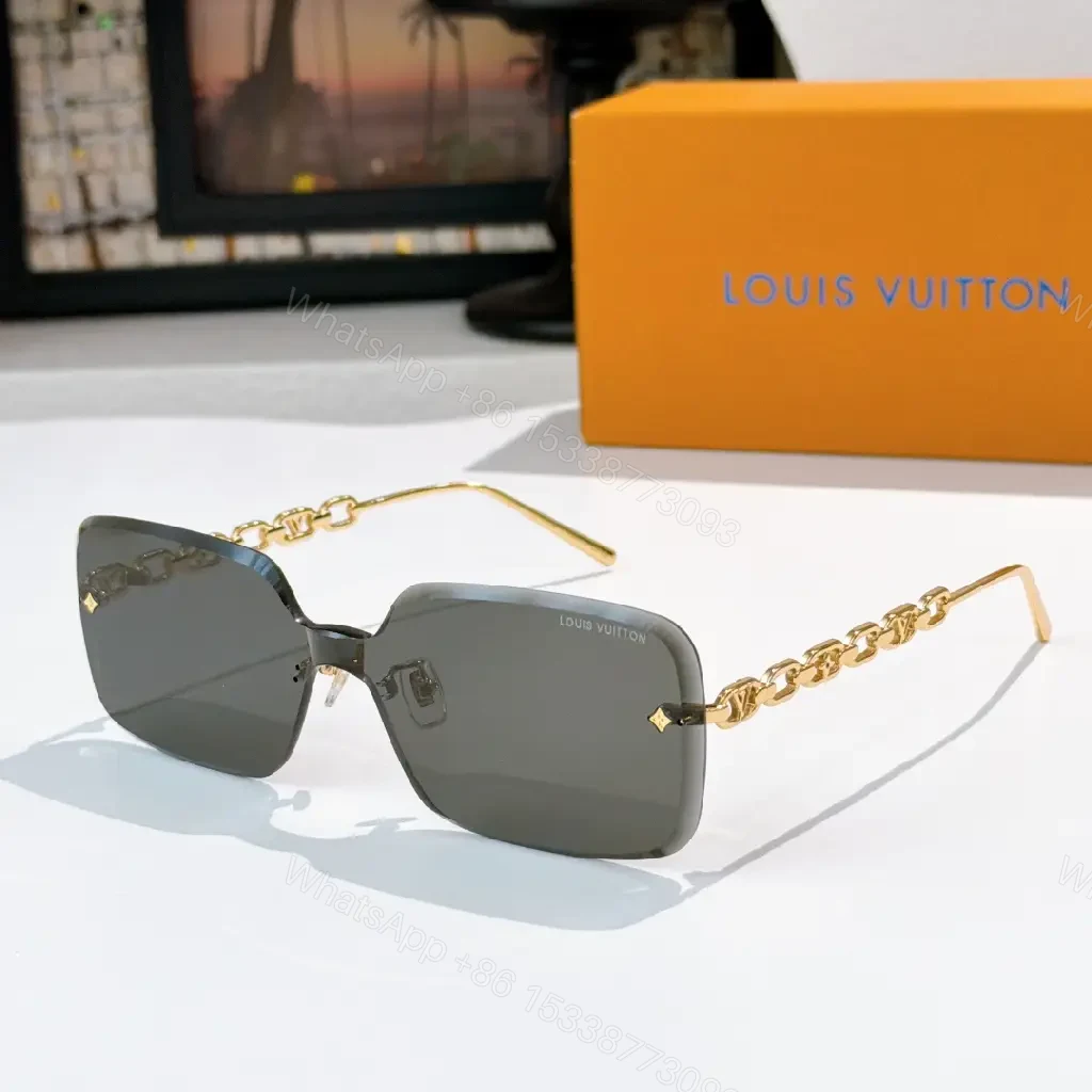 View 2 of Geometric Luxe Sunglasses with Chain Detail - Shield Lenses
