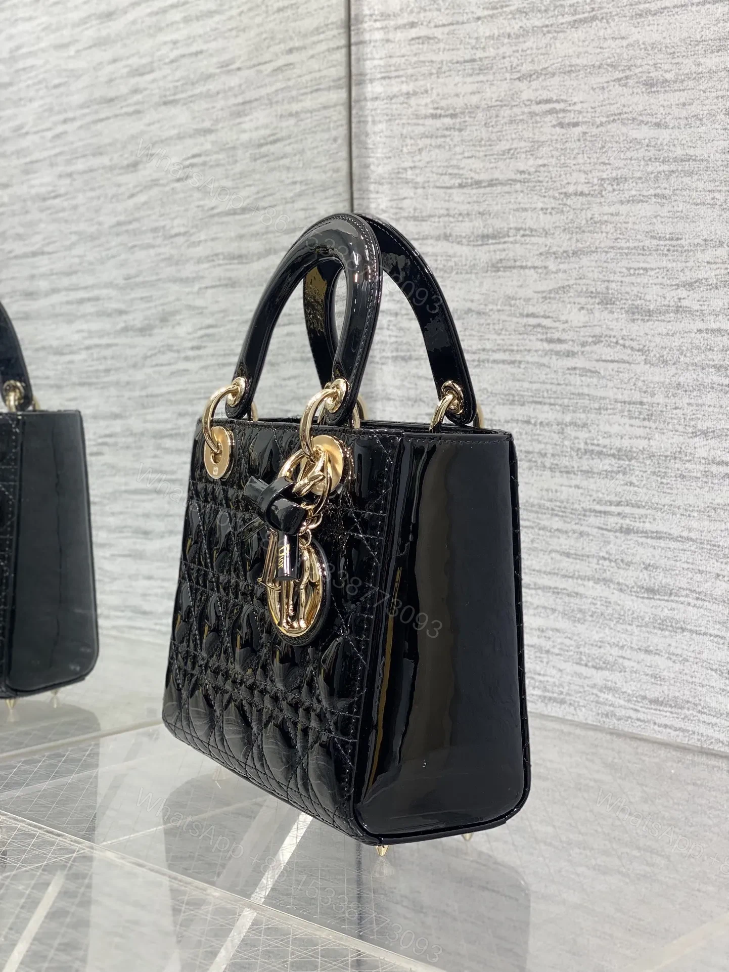 View 5 of Christian Dior Small Lady Dior bag in Black Patent