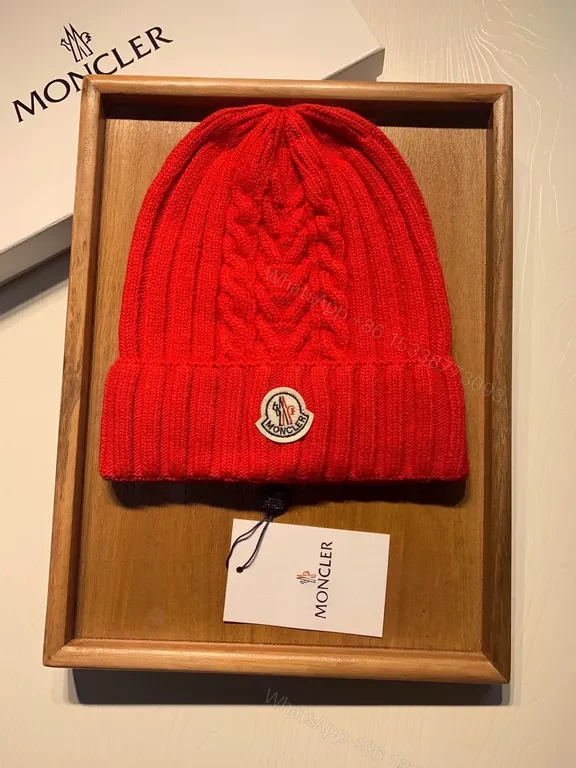 View 7 of Bold Red Knit Set: Moncler Wool Beanie & Scarf Set