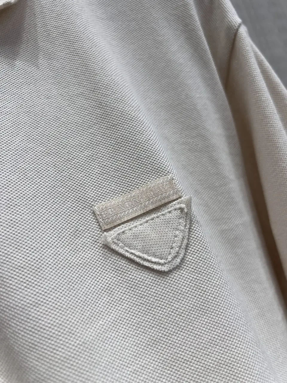 View 4 of Off-White/Cream Knit Cropped Polo Shirt with Ribbed Trim and Logo