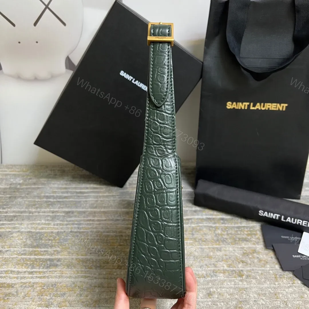 View 4 of SAINT LAURENT Le 5 À 7 Green Crocodile-effect Leather Shoulder Bag In Dark Green