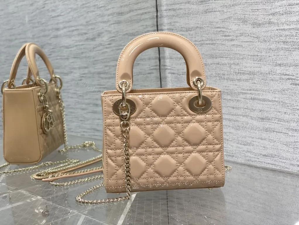 View 6 of Chic Quilted Mini Handbag â€“ Gold Chain & Charms, Nude