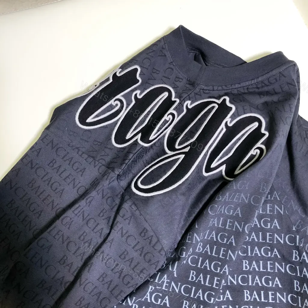 View 8 of Navy Balenciaga Script Graphic T-Shirt shirt