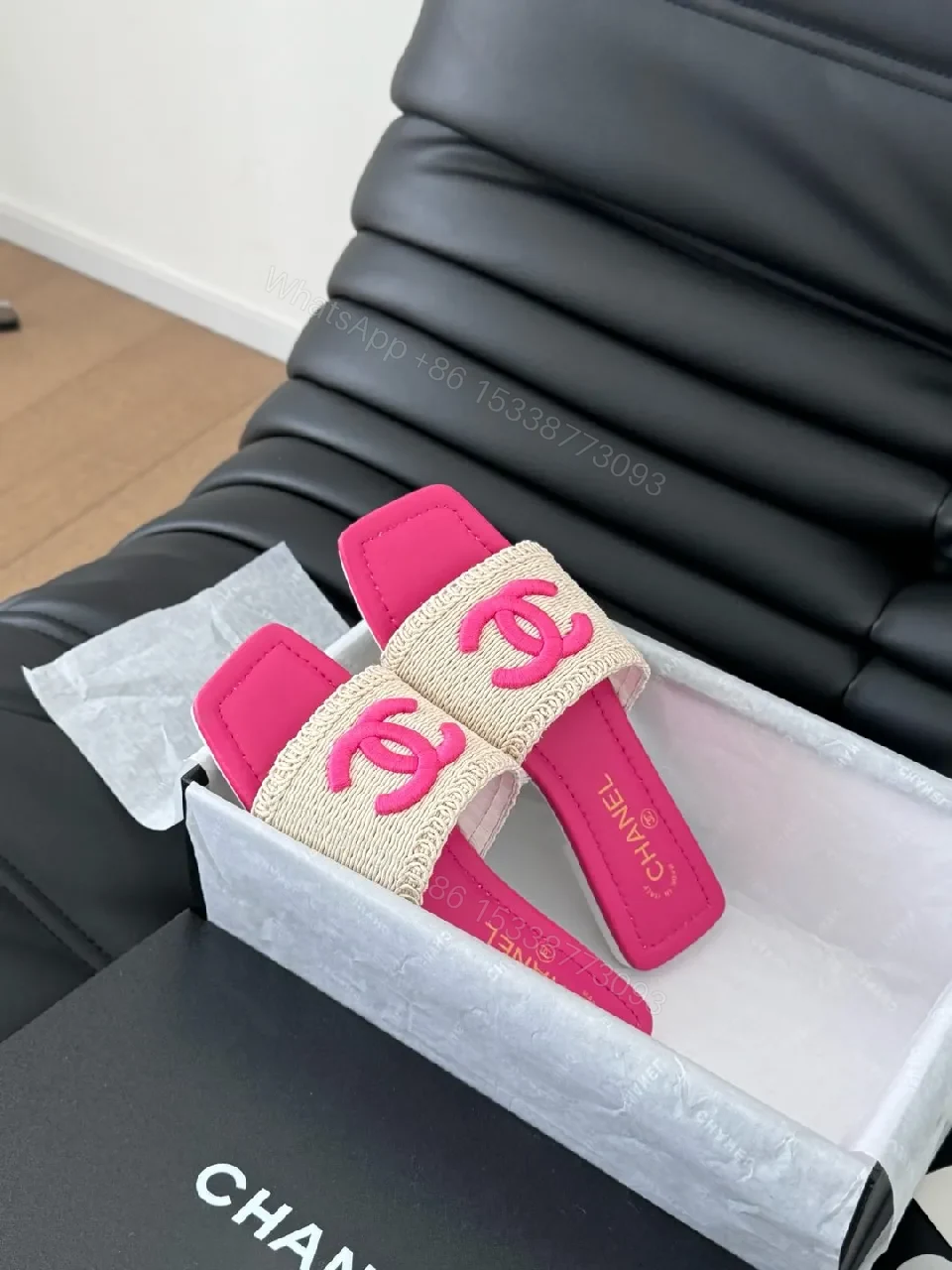 View 8 of Vivid Pink-Accent Woven Slide with Cushioned Comfort