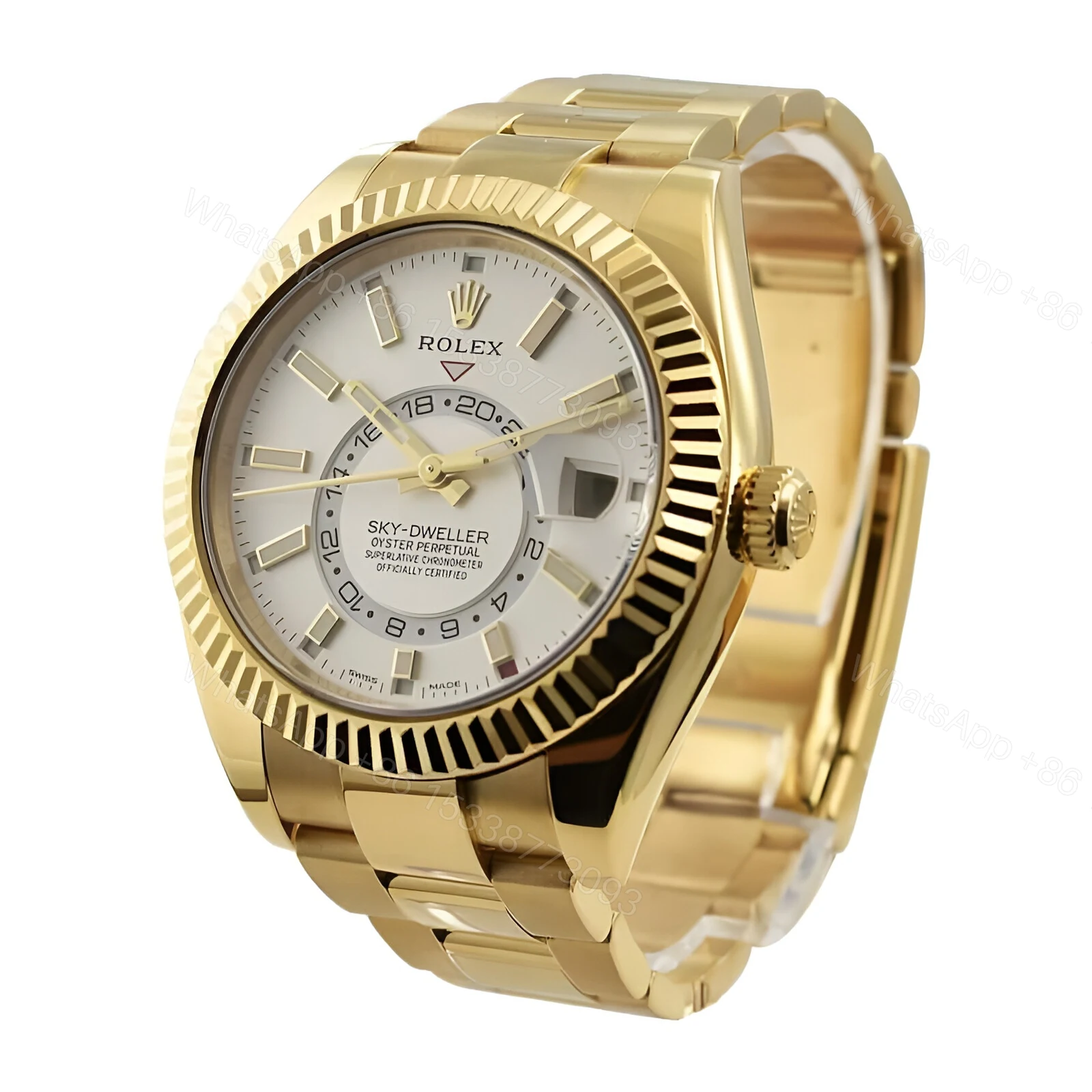 View 2 of Rolex Sky-Dweller Yellow Gold Fluted Bezel Replica