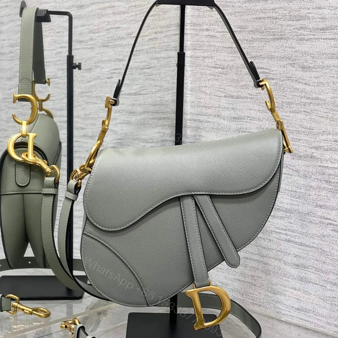 Dior Saddle Bag in Stone Gray Gold Hardware — view 1
