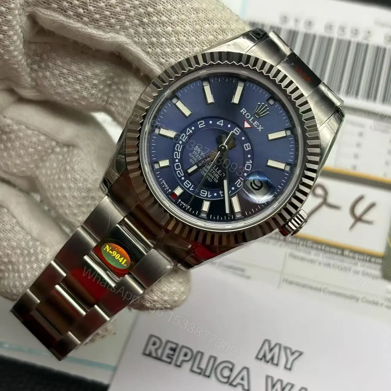 View 3 of Rolex Sky-Dweller Blue Dial Stainless Steel 326934-0003 Oyster Replica