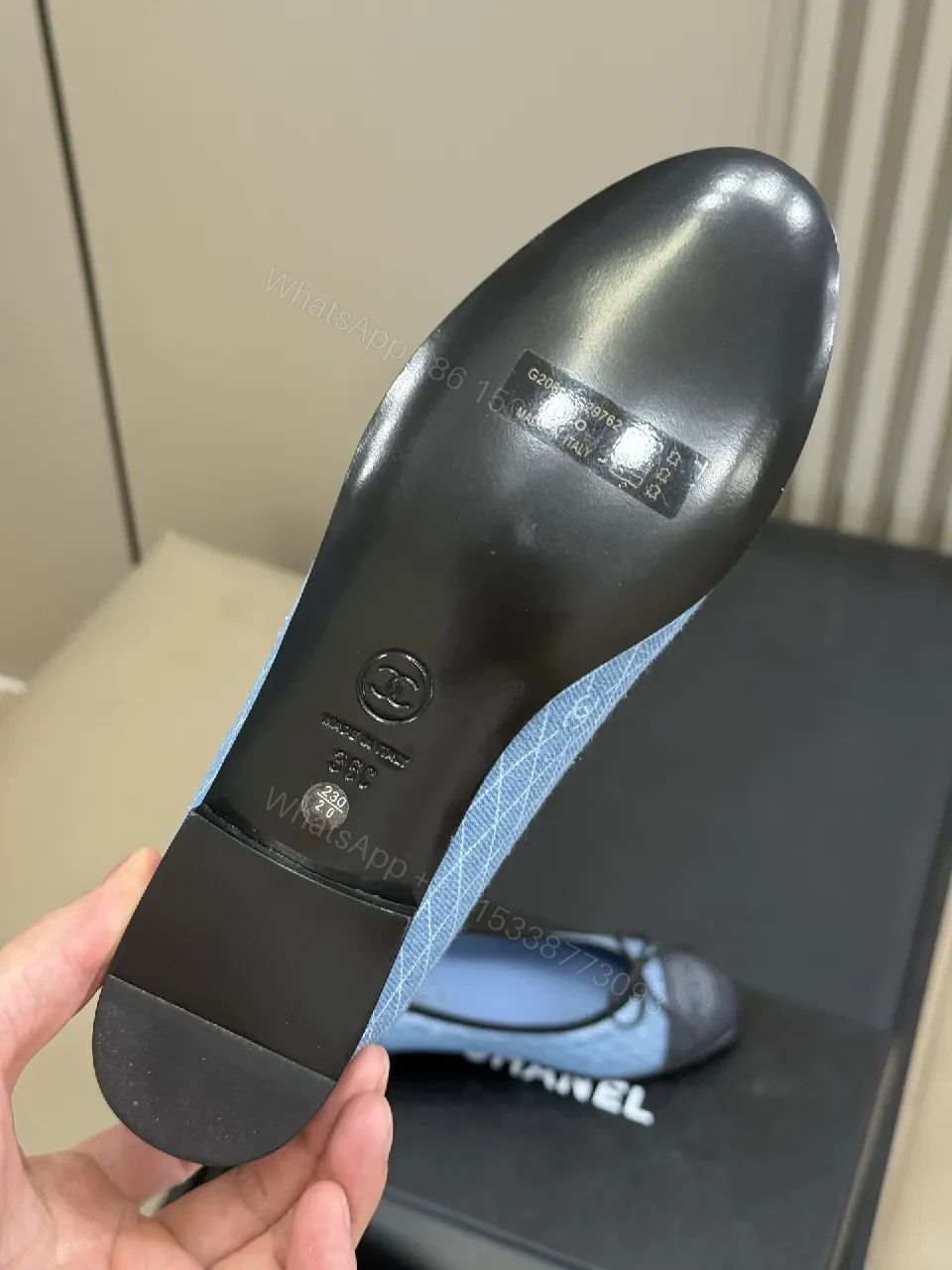 View 5 of Denim Textured Ballet Flats with Logo Embellishment - Effortless Comfort