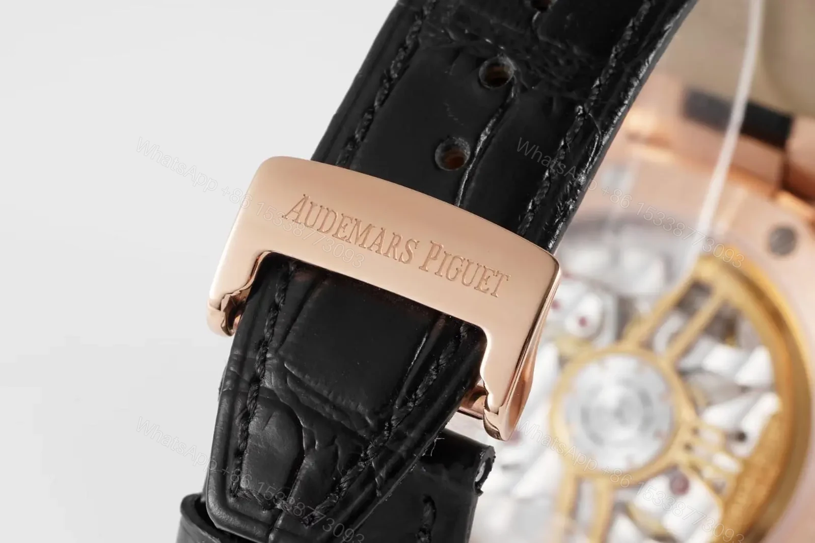 View 8 of BF Factory Audemars Piguet Royal Oak 15500 Rose Gold Black Dial Black Leather Strap Watch