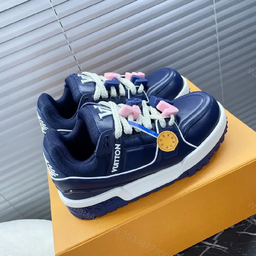 View 6 of Navy Leather High-Top Sneakers with Charms and LV-Inspired Accents