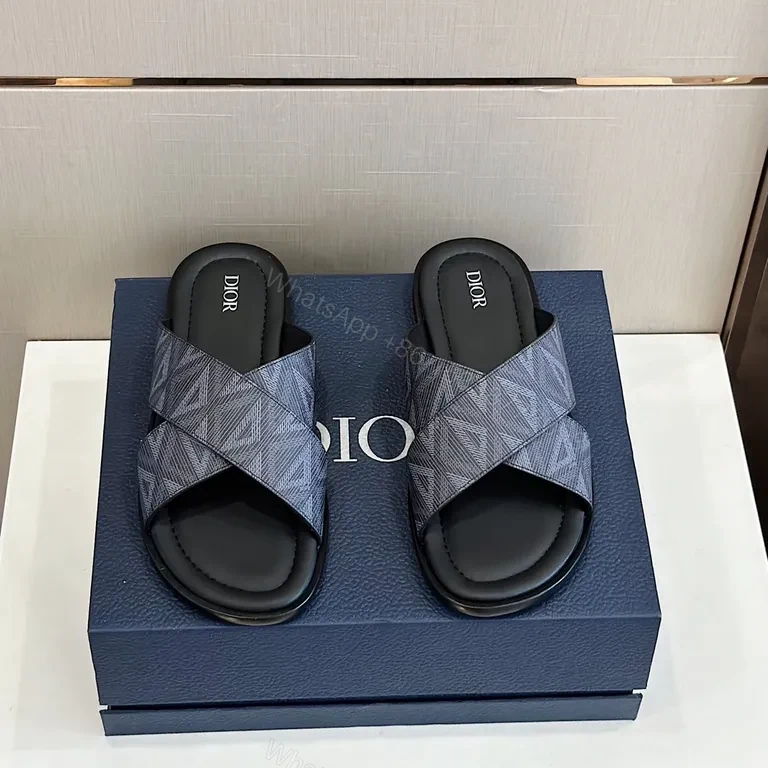View 3 of Black Jacquard Dior Slides â€” Premium Comfort Sandals