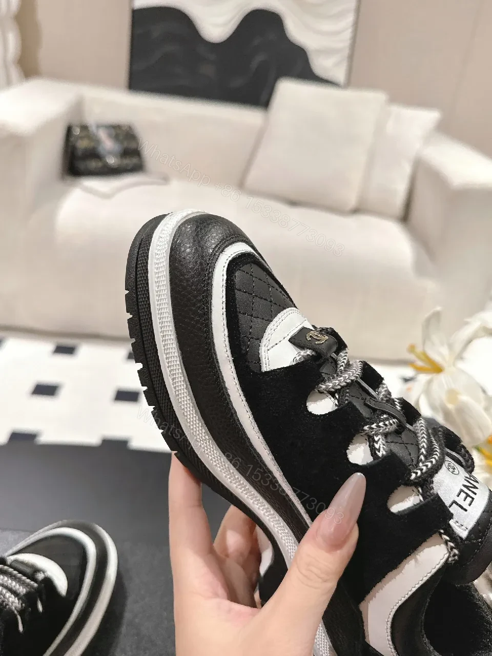 View 3 of Black White Quilted Luxe Sneakers: Premium Comfort, Couture Influence
