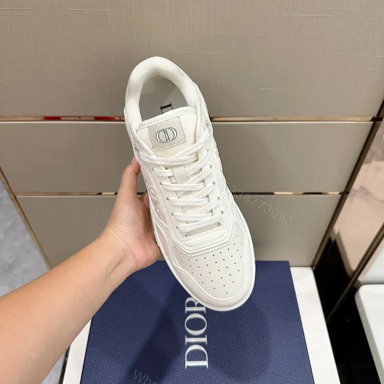 View 2 of Chic Vault White Leather Sneaker - Dior-Inspired Monogram Texture