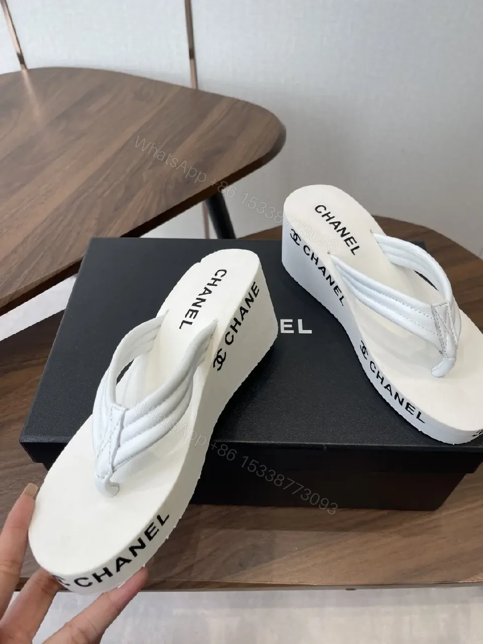 View 9 of White Platform Sandals with Signature Branding, Luxe Casual Elevation