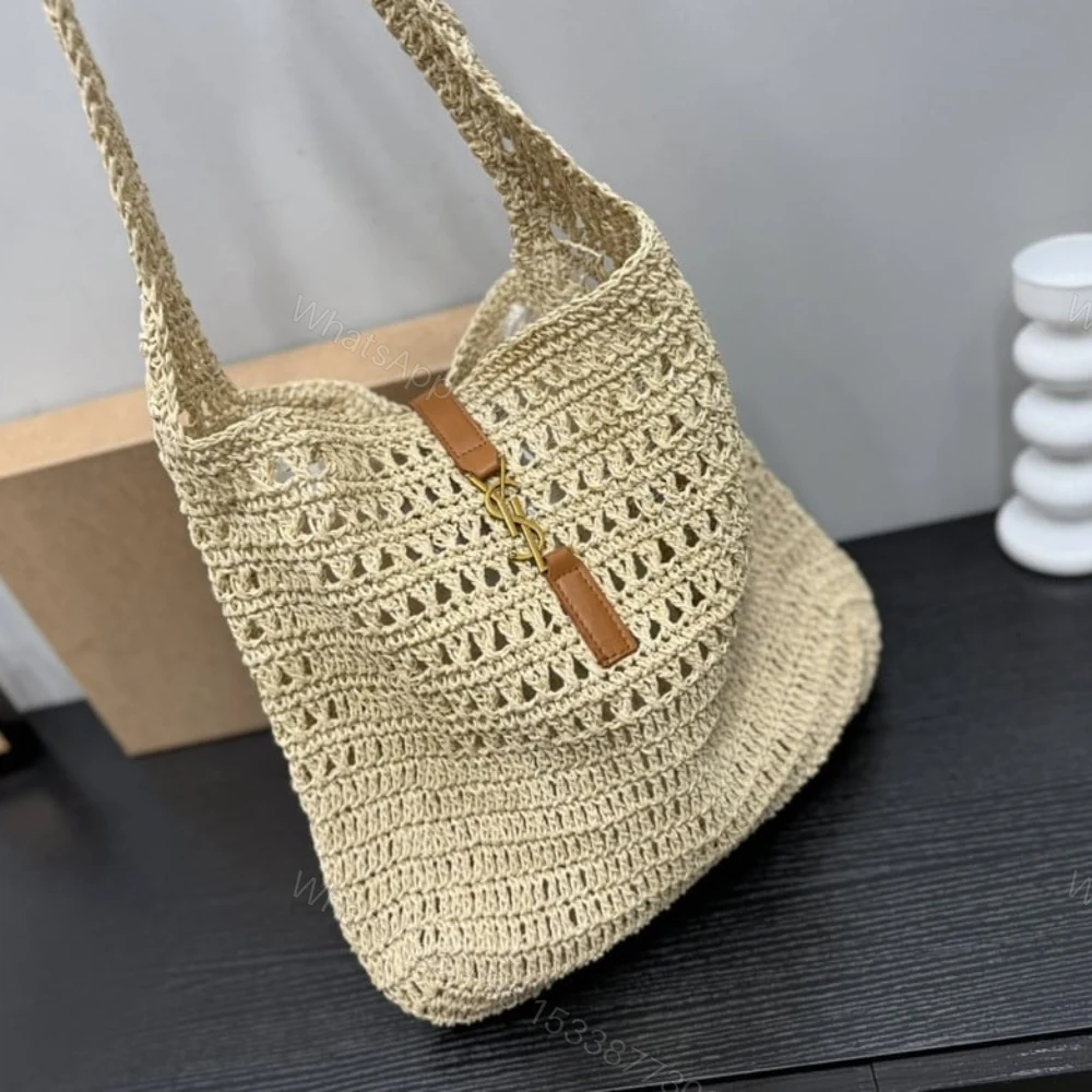 View 3 of Saint Laurent Le 5 À 7 In Raffia Crochet Beige 32Cm 690941GAAAR2080