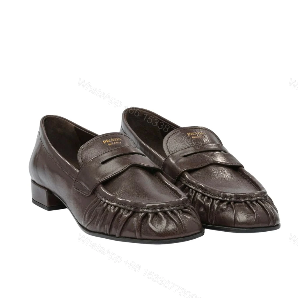 Prada Leather Loafers Dark Brown — view 1