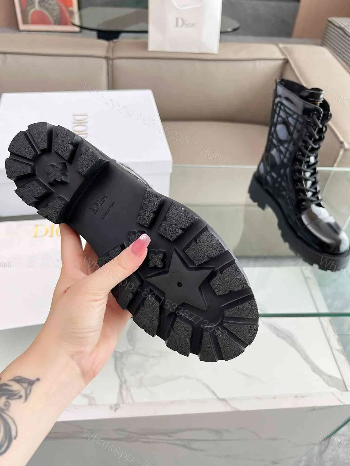 View 5 of DIOR D UNIT ANKLE BOOT QUILTED CANNAGE CALFSKIN BLACK KCI995CQC S900