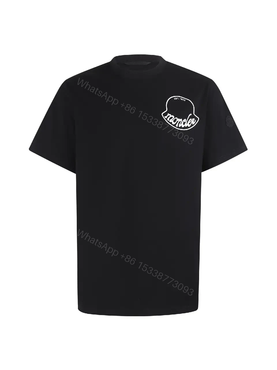 View 10 of Black Cotton Tee with Crest – Subtle Luxe Streetwear Top