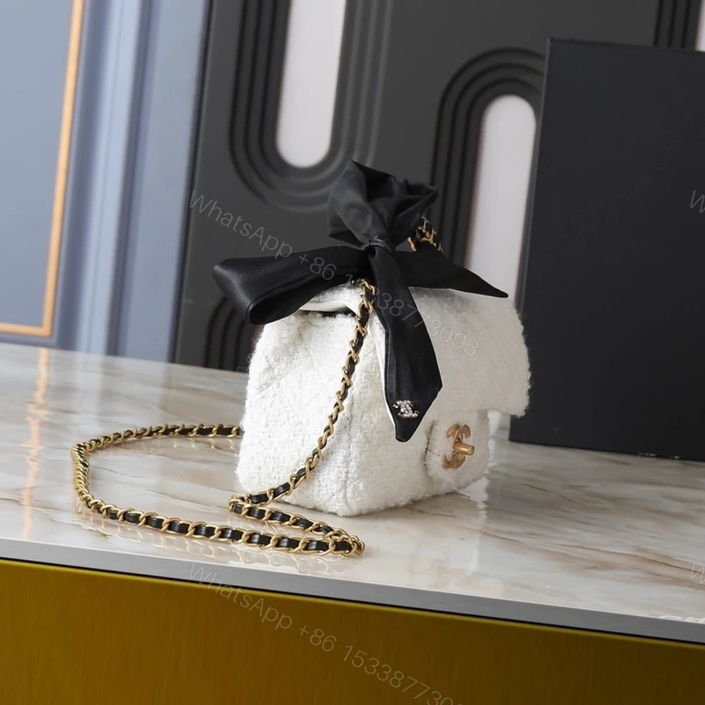 View 3 of Chanel Mini Flap Bag With Top Handle Velvet Silk And Gold Tone Metal White 20Cm As5875 B22482 Mb103