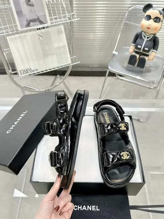 View 2 of Chanel-Inspired Black Patent Sandals: All-Day Comfort