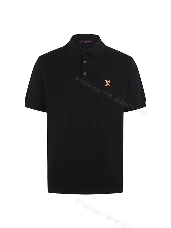 Black Cotton Polo with Gold LV Logo Polo Shirt — view 1