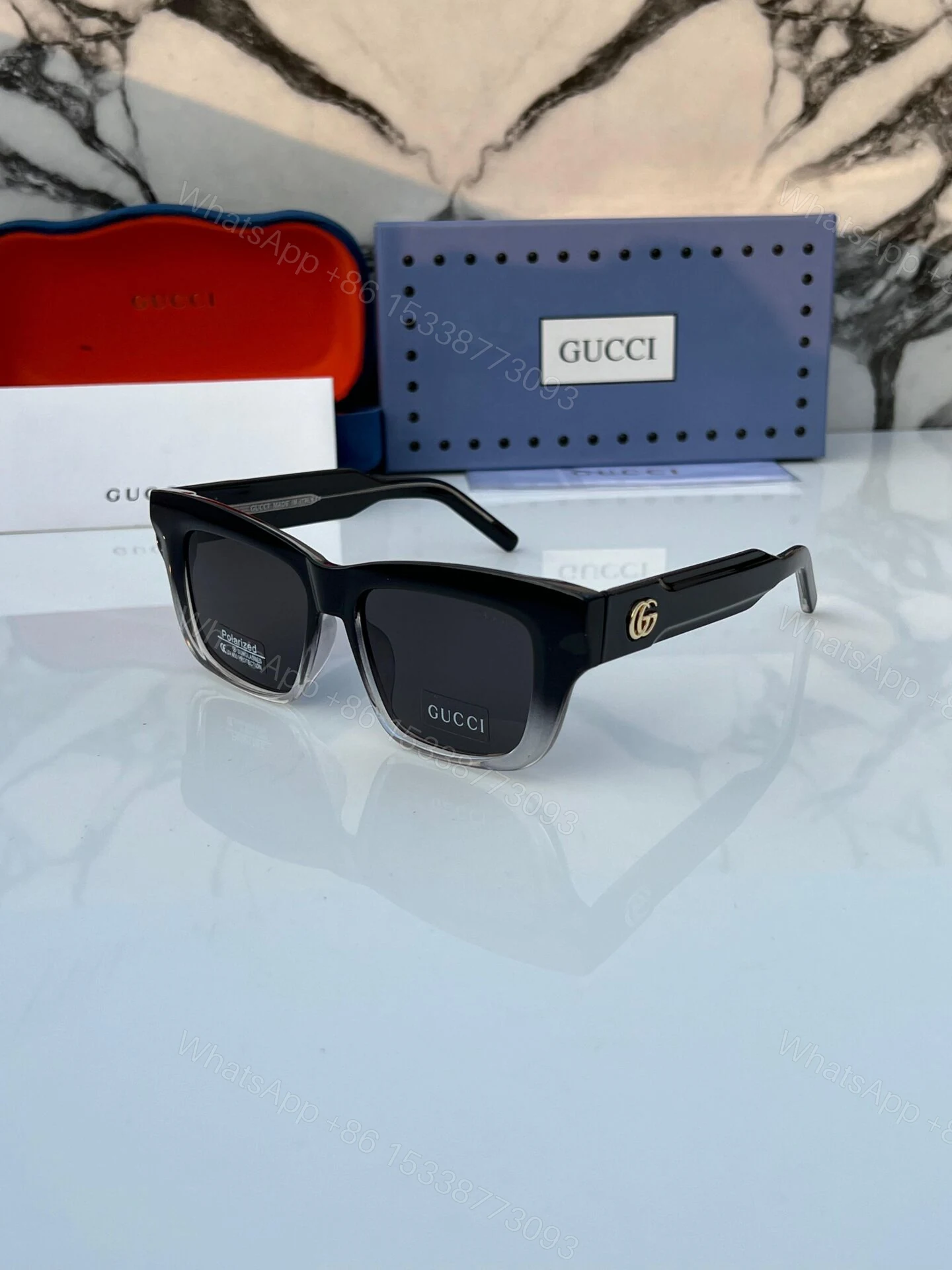 Gucci Square Sunglasses Black-Transparent Plastic — view 1