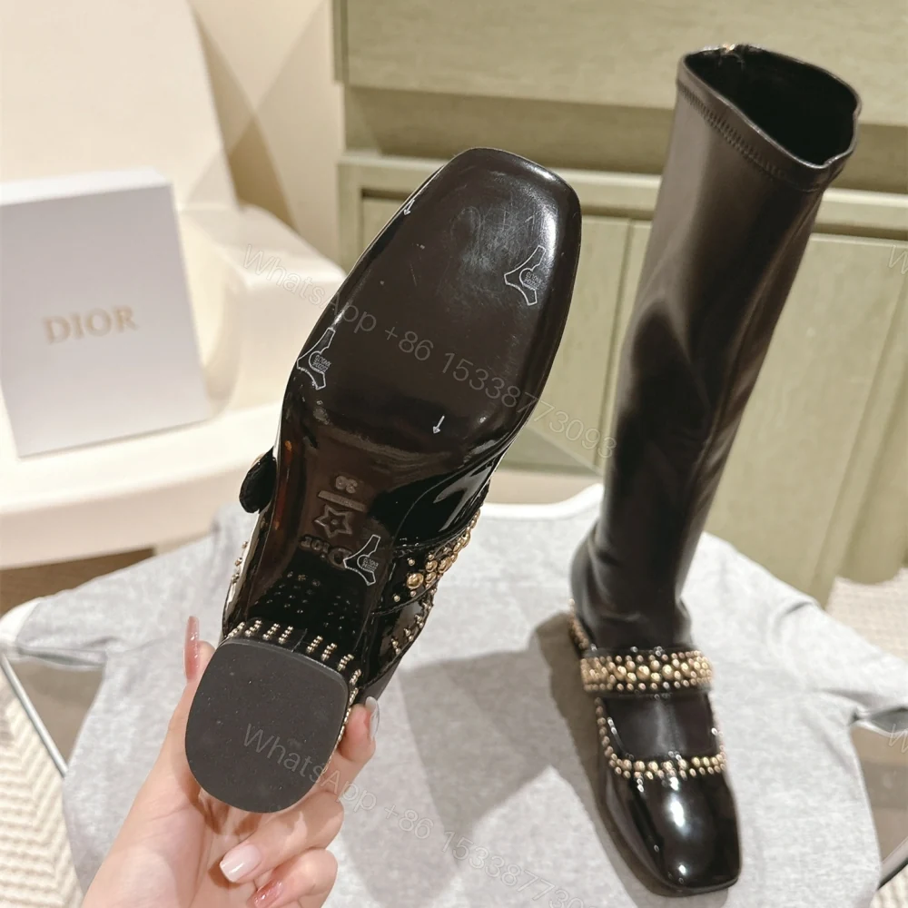 View 6 of 高仿Dior*Belle-D系列KDT064柳釘拉鏈高筒靴4CM黑色免檢版