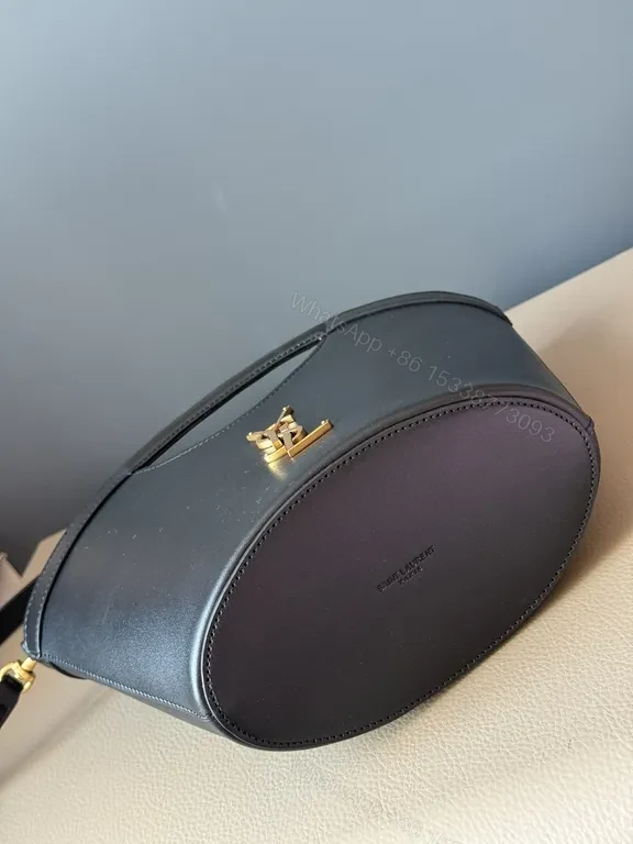 View 9 of Chic Black Leather Satchel: Gold YSL Monogram Bag