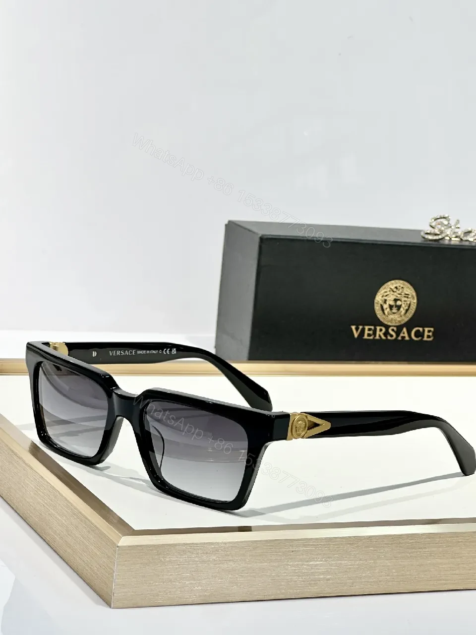 View 4 of Bold Black Acetate Sunglasses with Gold-Accent Hardware