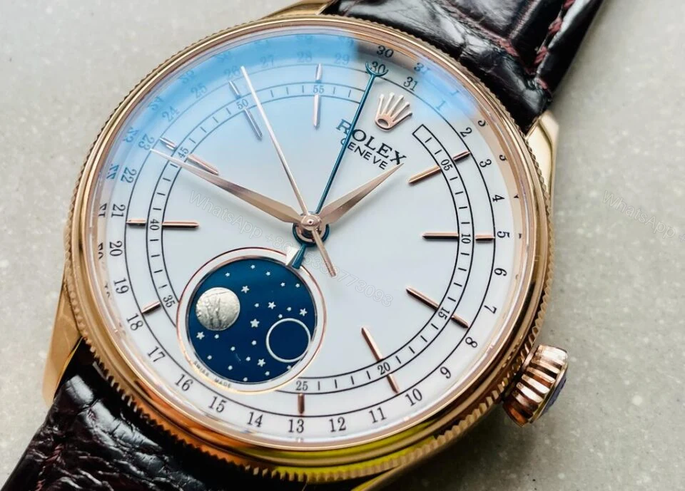 View 6 of Rolex Cellini Moonphase 50535 RG White Dial on Leather Strap Asia 3195 Mod