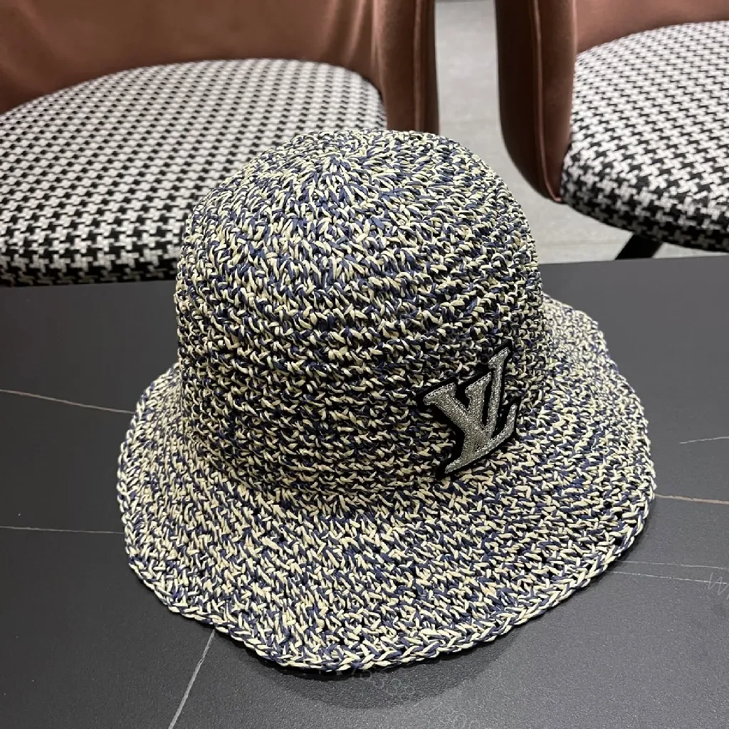 View 11 of Textured Straw-Blend Hat with LV Accent - Bucket Style