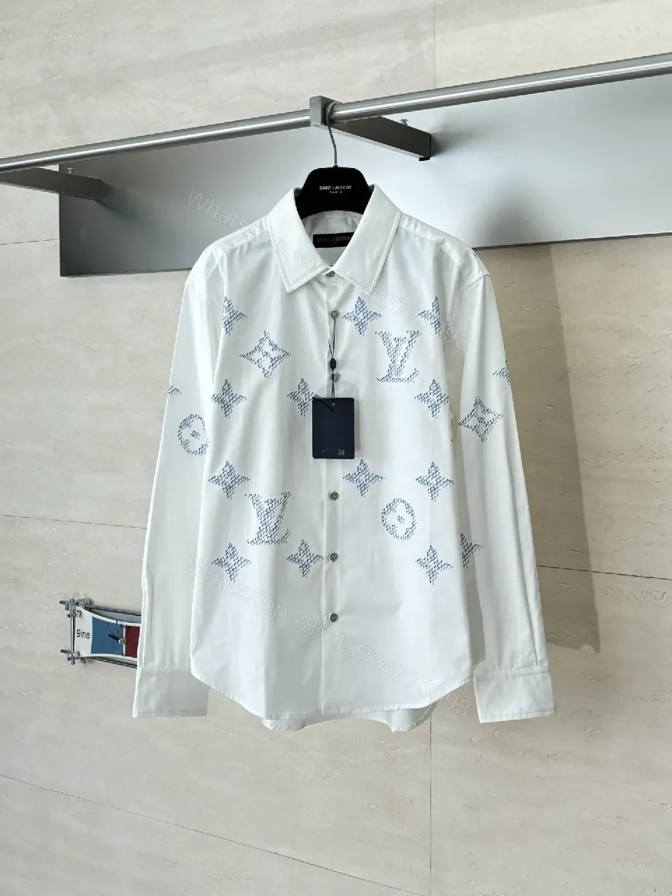 Patterned White Shirt - Monogram Detailing, Lux Everyday Comfort — view 1