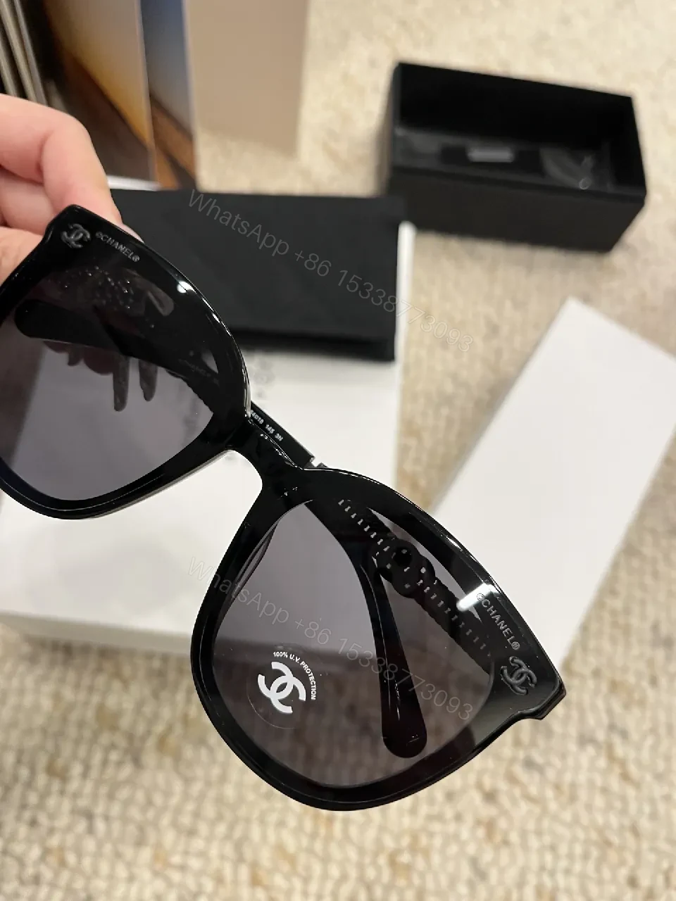 View 7 of Chic Cat-Eye Sunglasses: Black Acetate, Signature Details