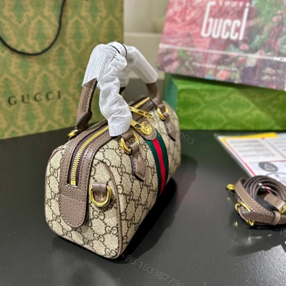View 3 of Gucci Ophidia Gucci Small Boston Bag Beige And Dark Brown GG Monogram 22Cm 772053 96IWG 8745