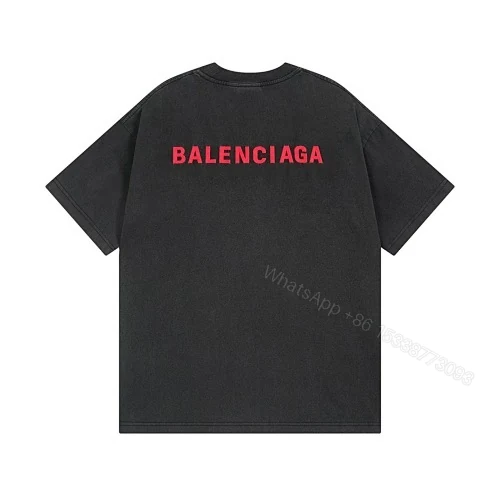 View 11 of Balenciaga Clothes Logo Embroidered Washed Distressed T-shirt Black/Blue