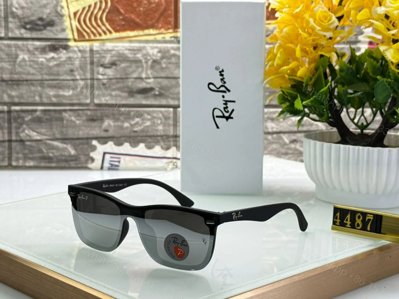 View 2 of Ray-Ban Square Sunglasses Black-Grey