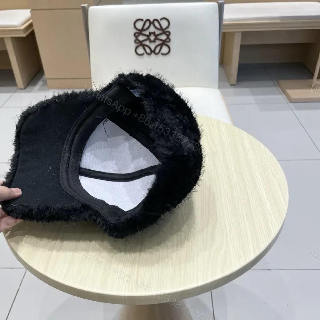 View 7 of Black Faux-Fur Visor Cap | Luxe, Structured Style, Warmth