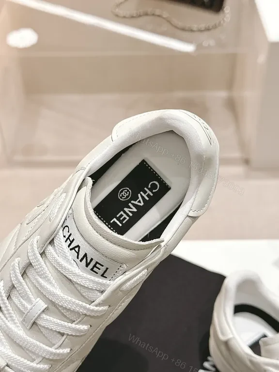 View 4 of White Quilted Platform Sneakers with Chanel Detailing