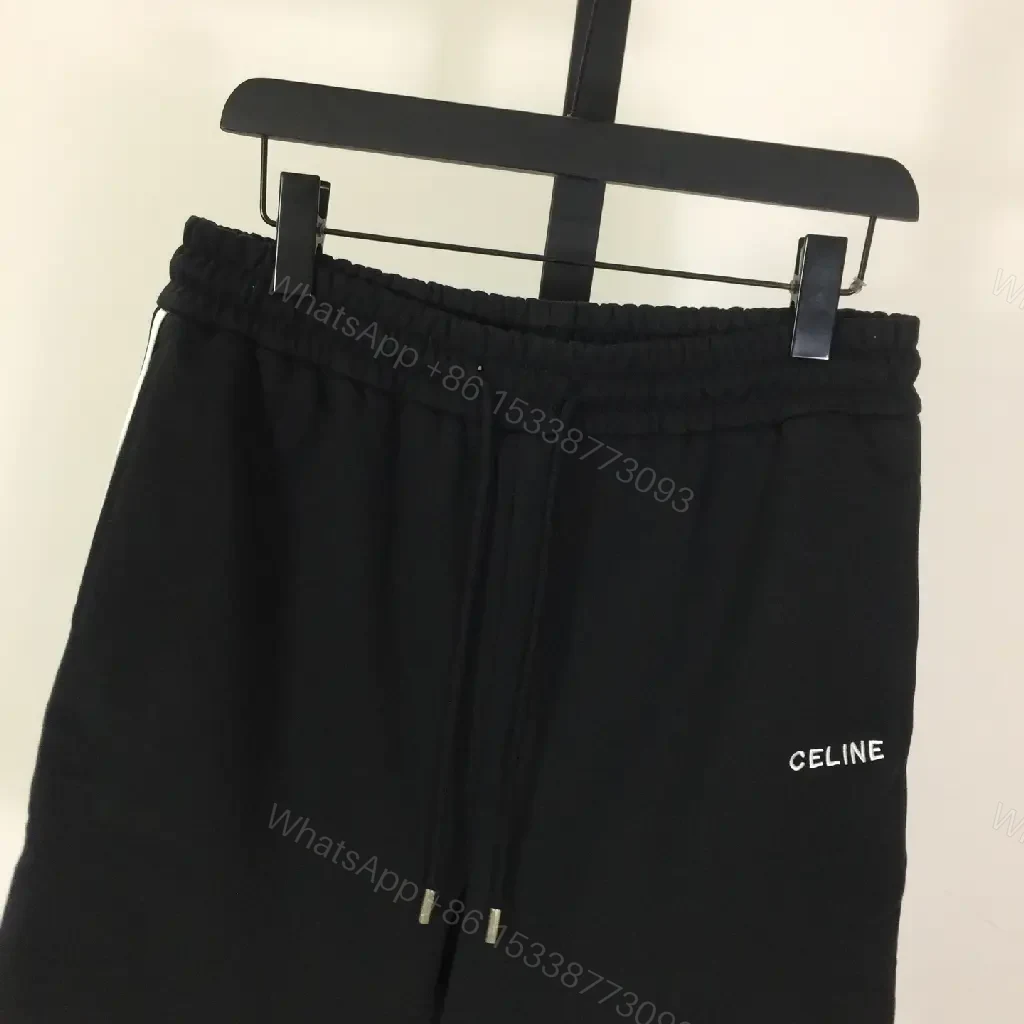 View 5 of Black Cotton Shorts with Drawstring - CELINE Logo, Casual Style